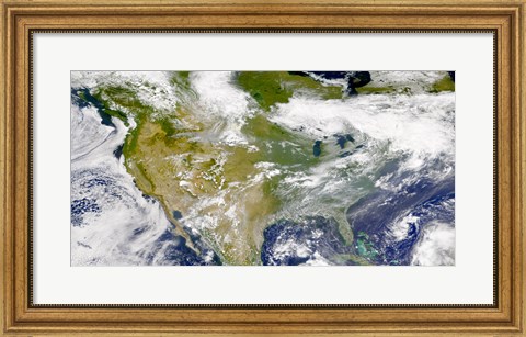 Framed Satellite view of North America with Smoke Visible in Several Locations Print