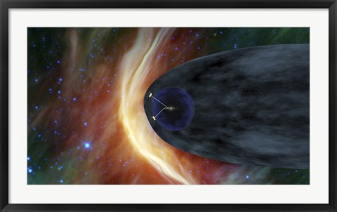 Framed NASA&#39;s Two Voyager Spacecraft Exploring a Turbulent Region of Space Print