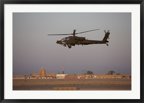 Framed AH-64D Apache Longbow Block III Flies by the Control Tower on Camp Speicher Print