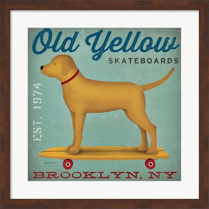 Framed Golden Dog on Skateboard Print