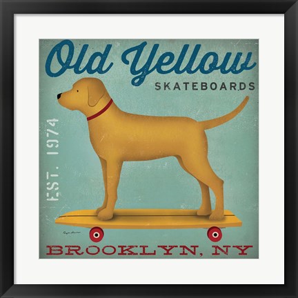 Framed Golden Dog on Skateboard Print