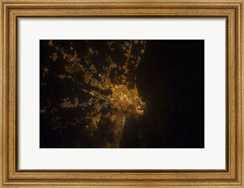 Framed Nighttime image of Valencia on the Mediterranean Coast of Spain Print