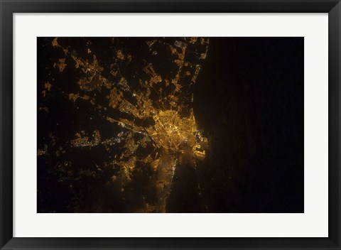 Framed Nighttime image of Valencia on the Mediterranean Coast of Spain Print