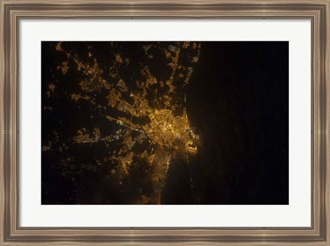 Framed Nighttime image of Valencia on the Mediterranean Coast of Spain Print