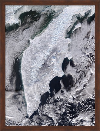 Framed Satellite view of Kamchatka Peninsula, Eastern Russia Print