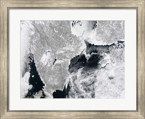 Framed Sea ice lines the Coasts of Sweden and Finland in this Satellite View Print