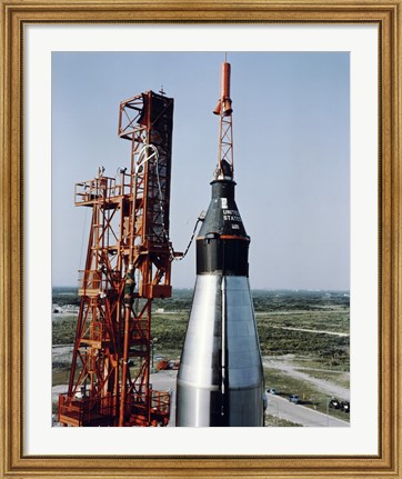 Framed Unmanned Mercury-Atlas Capsule sits Stop its Atlas Launch Vehicle Print