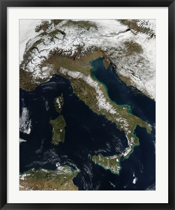 Framed Satellite View of Snow in Italy Print