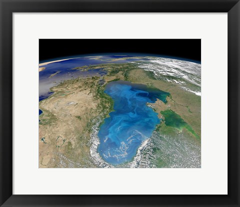 Framed Satellite view of Swirling Blue Phytoplankton Bloom in the Black Sea Print