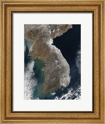 Framed Satellite View of Snowfall Along South Korea&#39;s East Coast Print