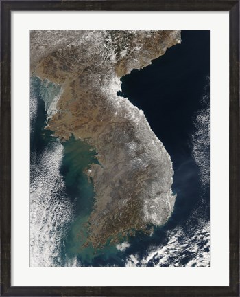 Framed Satellite View of Snowfall Along South Korea&#39;s East Coast Print