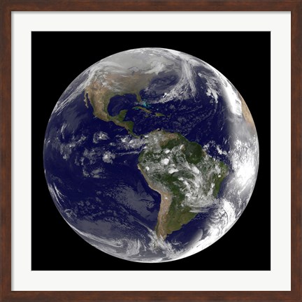 Framed Earth showing North America and South America Print