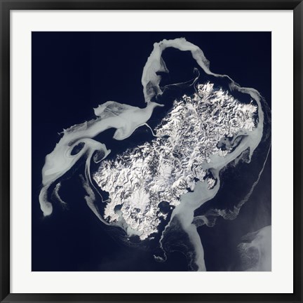 Framed Sea Ice Surrounds the Volcanic Island of Shikotan Print