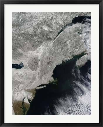 Framed Satellite View of Snow in the Northeastern United States Print