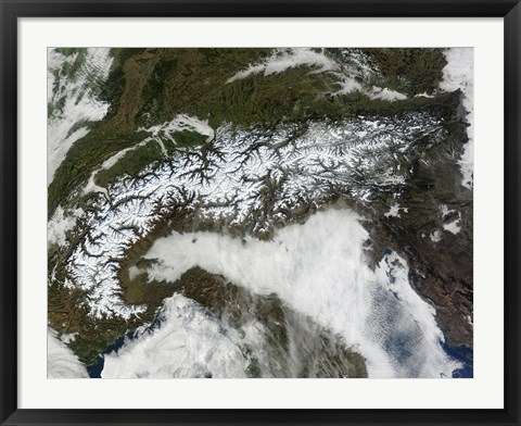 Framed Satellite Image of The Alps Mountain Range Print