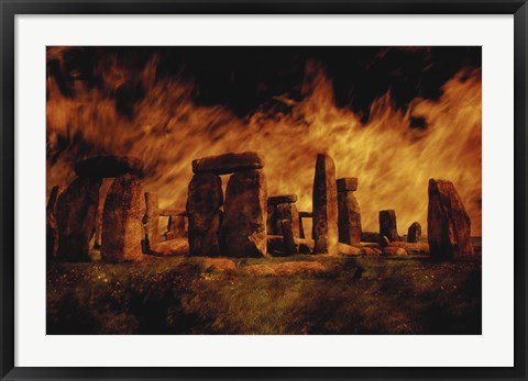 Framed Composite Image of Stonehenge and Fire Print