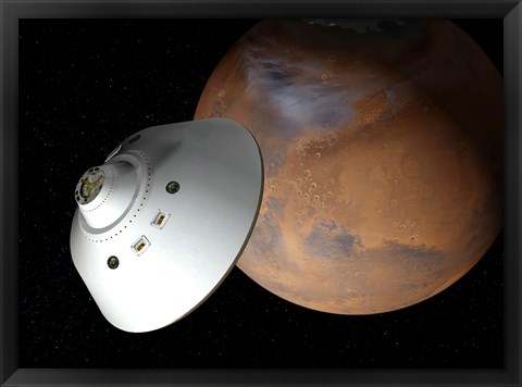 Framed Artist&#39;s Concept of an Aeroshell-Encased Spacecraft Approaching Mars Print