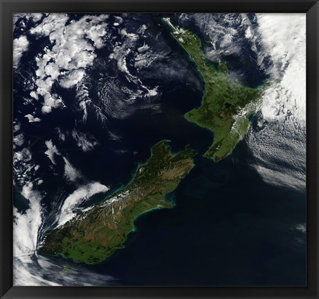 Framed Satellite view of New Zealand Print