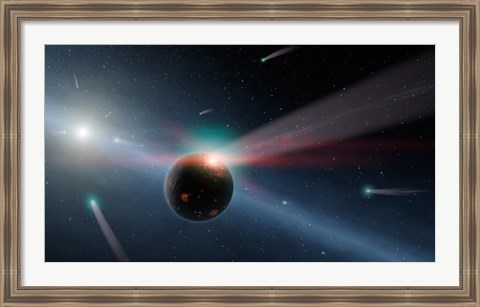 Framed Artist&#39;s conception of a Storm of Comets in the Eta Corvi System Print