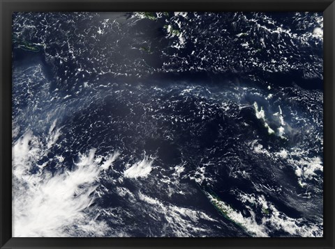 Framed Satellite view of fog and ash from the Ambrym Volcano Print