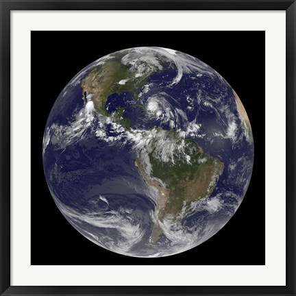 Framed August 24, 2011 - Satellite view of the Full Earth with Hurricane Irene visible over the Bahamas Print