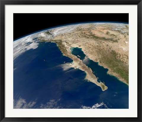 Framed Oblique view of Baja California and the Pacific coast of Mexico Print