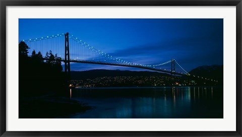 Framed Lions Gate bridge at night, Burrard Inlet, Vancouver, British Columbia Print