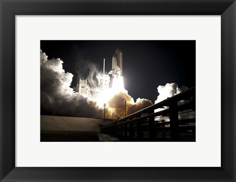 Framed Space Shuttle Endeavour lifts off into the Night Sky from Kennedy Space Center Print