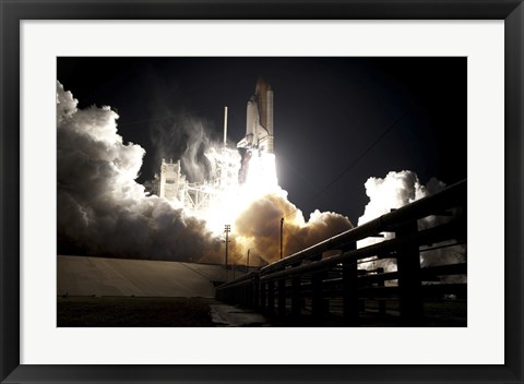 Framed Space Shuttle Endeavour lifts off into the Night Sky from Kennedy Space Center Print