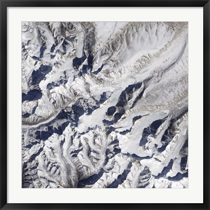 Framed Satellite view of a Himalayan Glacier Surrounded by Mountains Print