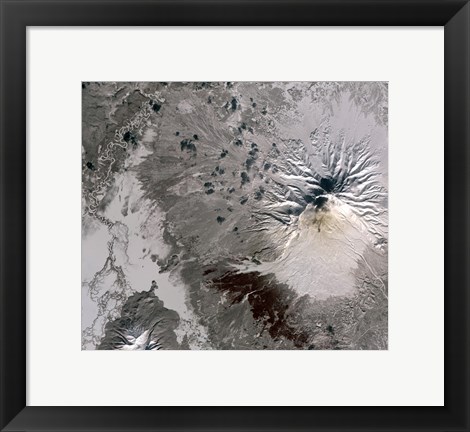 Framed Ash Rich Plume Rises above the Shiveluch Volcano on Russia&#39;s Kamchatka Peninsula Print