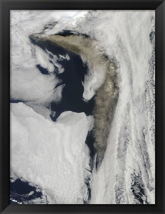 Framed Satellite view of a Thick Plume of Ash rising from the Eyjafjallajokull Volcano Print