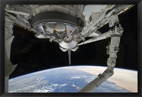 Framed View of Space Shuttle Discovery over Earth&#39;s horizon Print