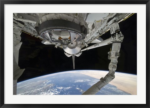 Framed View of Space Shuttle Discovery over Earth&#39;s horizon Print