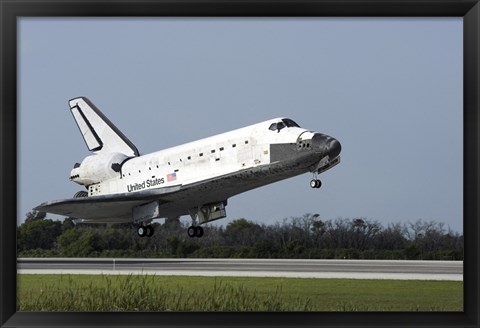 Framed Space Shuttle Discovery Lands on Runway 33 at the Shuttle Landing Facility at Kennedy Space Center in Florida Print