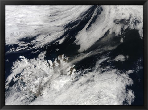 Framed Pale Gray Ash Plume Blows from the Summit of Eyjafjallajokull Volcano Print