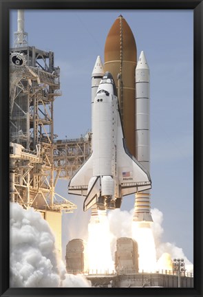 Framed Space Shuttle Atlantis&#39; Twin Solid Rocket Boosters Ignite to Propel the Spacecraft off Kennedy Space Center&#39;s Launch Pad 39A Print