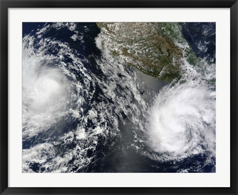 Framed Tropical Storms Blas and Celia Circulate in Close Proximity to Each other in this Satellite view Print