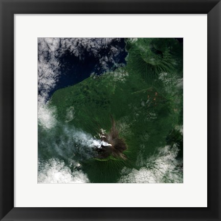 Framed Small Plume Rises from the Summit of Ulawun Volcano on Papua New Guinea&#39;s Island of New Britain Print