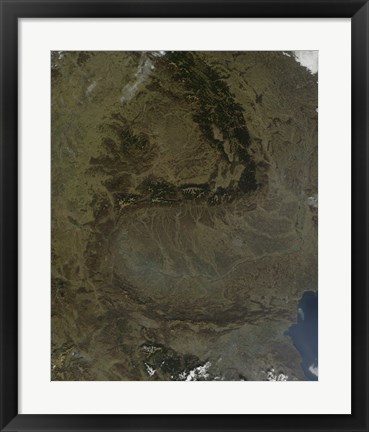 Framed Satellite view of the Carpathian Mountains in Romania Print