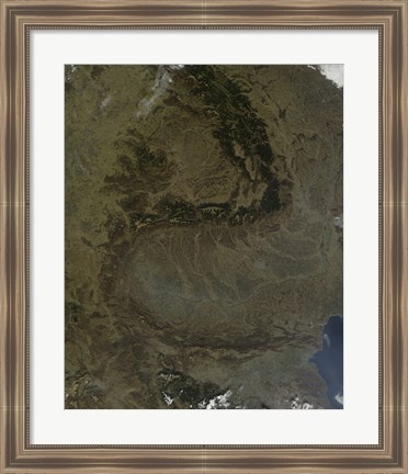 Framed Satellite view of the Carpathian Mountains in Romania Print