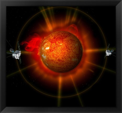 Framed artist&#39;s Concept of the STEREO spacecraft Surrounding the Sun Print