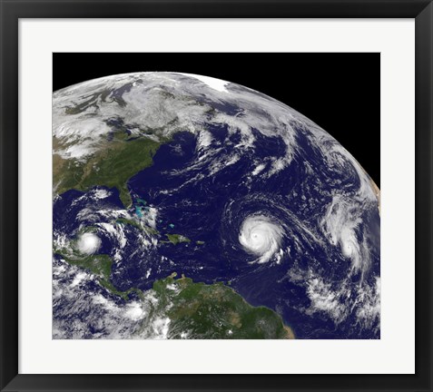 Framed Three Tropical Cyclones Active in the Atlantic Ocean Basin Print