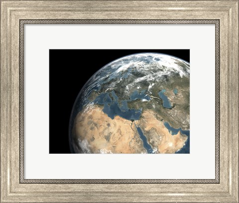 Framed Global view of earth over Europe, Middle East, and Northern Africa Print