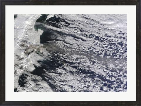 Framed Satellite view of an Ash Plume Rising from Russia&#39;s Shiveluch volcano Print