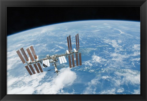 Framed International Space Station backdropped by Earth&#39;s Horizon Print