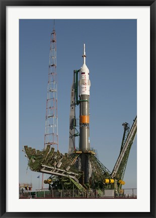 Framed Soyuz Rocket Shortly after Arrival to the Launch pad at the Baikonur Cosmodrome Print