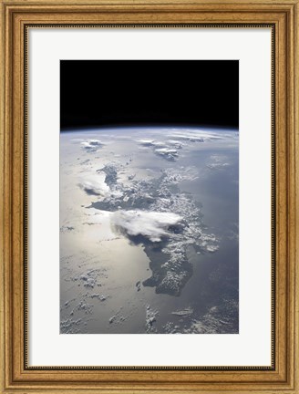 Framed Panoramic view of the Island of Hispaniola in the Foreground and Cuba Extending over the Horizon Print