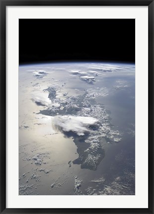 Framed Panoramic view of the Island of Hispaniola in the Foreground and Cuba Extending over the Horizon Print