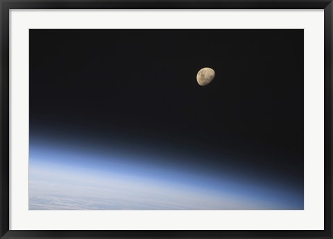 Framed Gibbous Moon Visible above Earth&#39;s Atmosphere Print